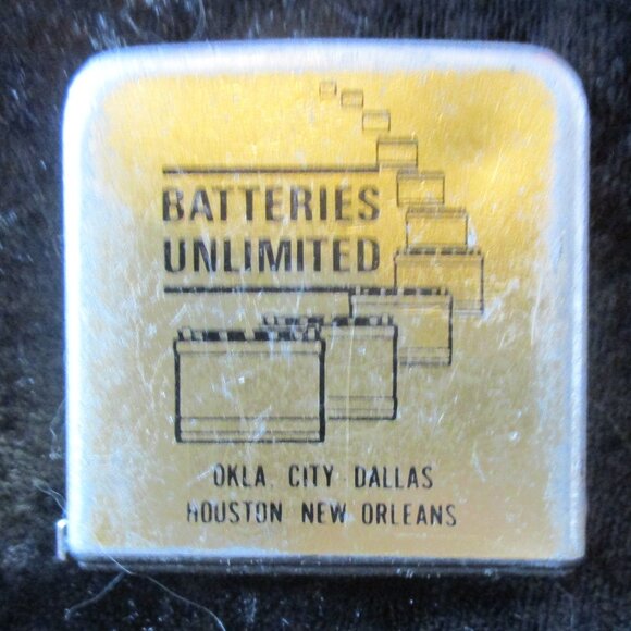 Vintage Small Metal Tape Measure w/Batteries Unlimited Advertising - Picture 1 of 3